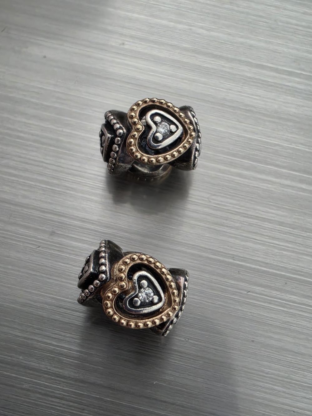 Pandora Two-Tone Heart Bead Charms - 14k Gold & Silver Accents